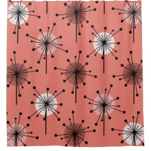Cortina De Ducha Sputnik Starburst de la era atómica flor de salmón