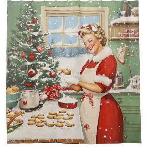 Cortina De Ducha Sra. Claus Holiday Baking Delight
