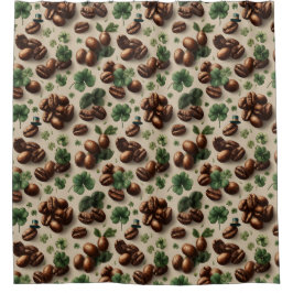 Cortina De Ducha St. Patrick’s Day Coffee & Shamrock Pattern