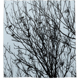 Cortina De Ducha Starlings in a Tree - Lt Blue Gray #D3E5EF