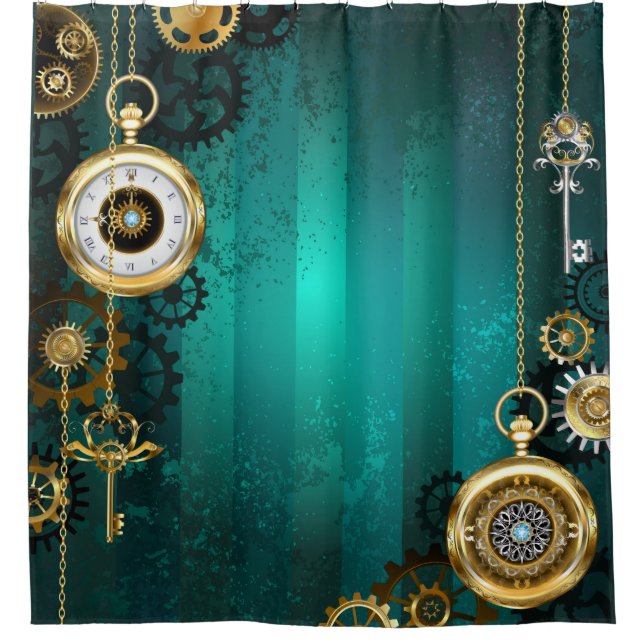 Cortina De Ducha Steampunk Jewelry Watch sobre un fondo verde (Anverso)