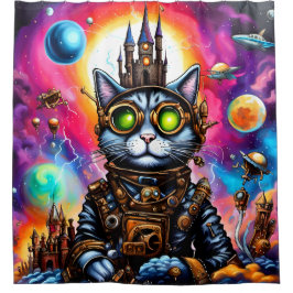 Cortina De Ducha Steampunk Space Cat I