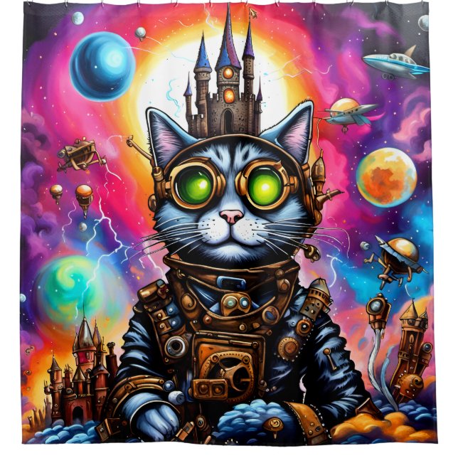 Cortina De Ducha Steampunk Space Cat I (Anverso)
