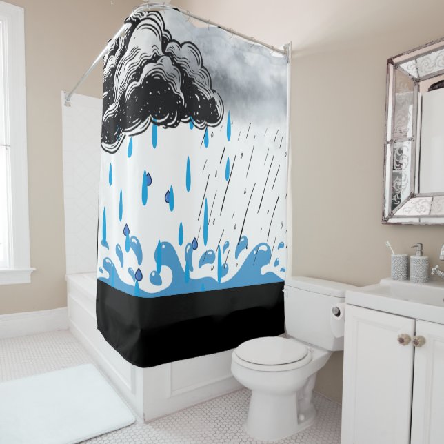 Cortina De Ducha Storm Cloud Shower Curtain – Artistic Rain & Splas (In situ)
