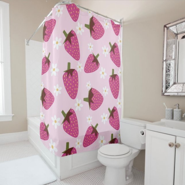 Cortina De Ducha Strawberries Daisies Floral Pattern Girly Pink (Subido por el creador)
