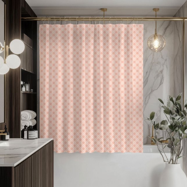 Cortina De Ducha Stylish Coral Plaid Curtain Elegant Bath Upgrade (Stylish Coral Plaid Curtain Elegant Bath Upgrade)