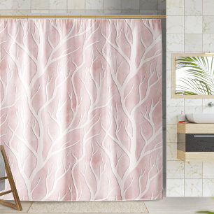 Cortina De Ducha Suave ramas de árbol rosa y crema