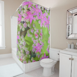 Cortina De Ducha Suculento sedum rosa caliente con hojas verdes flo
