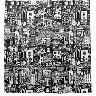 Cortina De Ducha Sueño urbano - Negro sobre blanco