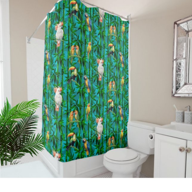 Cortina De Ducha Sueños de selva tropical bambú aves (Make your bathroom into a tropical rainforest!)