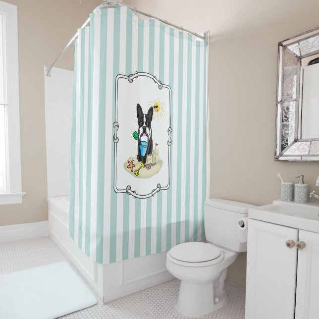 Cortina De Ducha Summer Beach Boston Terrier (negro) - Perro lindo (In situ)