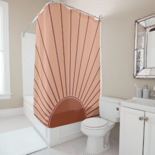 Cortina De Ducha Sun Earth Tones Sunrise Brown Rust Retro Sunshine