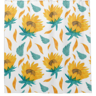 Cortina De Ducha Sunflower acuarela: Impresión botánica de verano