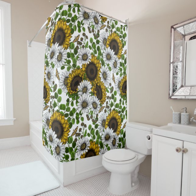 Cortina De Ducha Sunflowers and daisies, summer garden 3 (In situ)