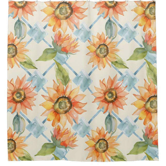 Cortina De Ducha Sunflowers Patrón floral acuarela (Anverso)