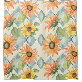 Cortina De Ducha Sunflowers Patrón floral acuarela