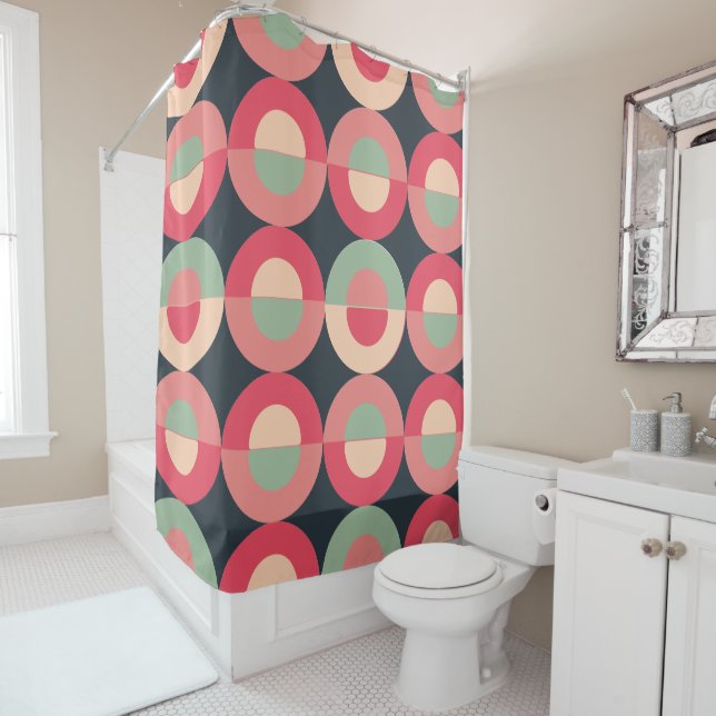 Cortina De Ducha Sunset de verano moderno de mediados del siglo (In situ)