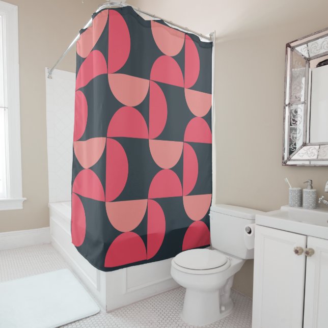 Cortina De Ducha Sunset de verano moderno de mediados del siglo (In situ)