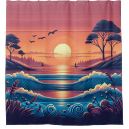 Cortina De Ducha Sunset Horizon Glow - Vibrante velada Sky