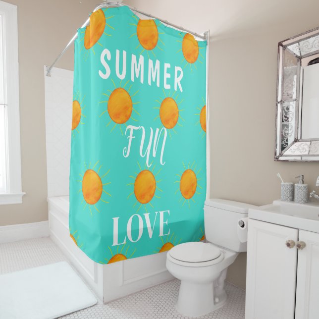 Cortina De Ducha Sunshine Summer Fun Love Turquoise (In situ)
