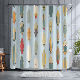 Cortina De Ducha Surf Life - Retro Coastal Blue Surfboard Print