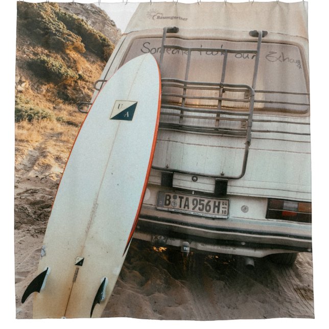 Cortina De Ducha Surfboard blanco y negro (Anverso)