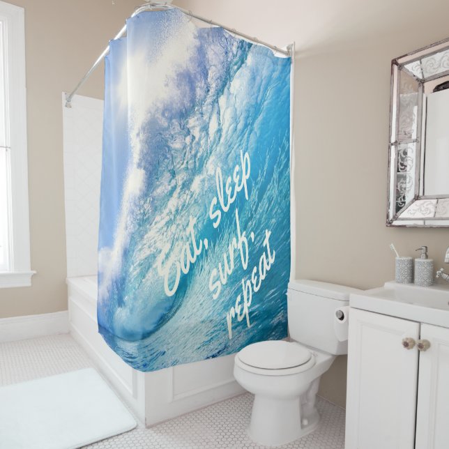 Cortina De Ducha Surfer Wave Ocean Blue Eee Sleep Surf Repetir (In situ)