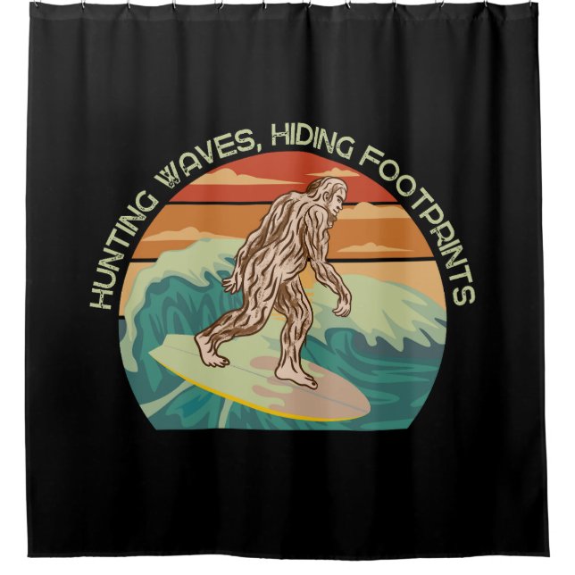 Cortina De Ducha Surfing Bigfoot Hunting Waves Ocultando huellas (Anverso)