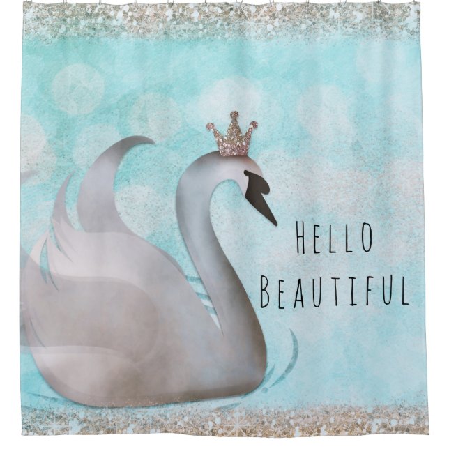 Cortina De Ducha Swan Princess Faux Gold Purpurina Moda hadas (Anverso)