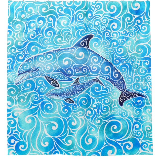 Cortina De Ducha Swirly Dolphin (Anverso)