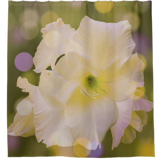 Cortina de ducha Sword Lily Green Bokeh (Anverso)