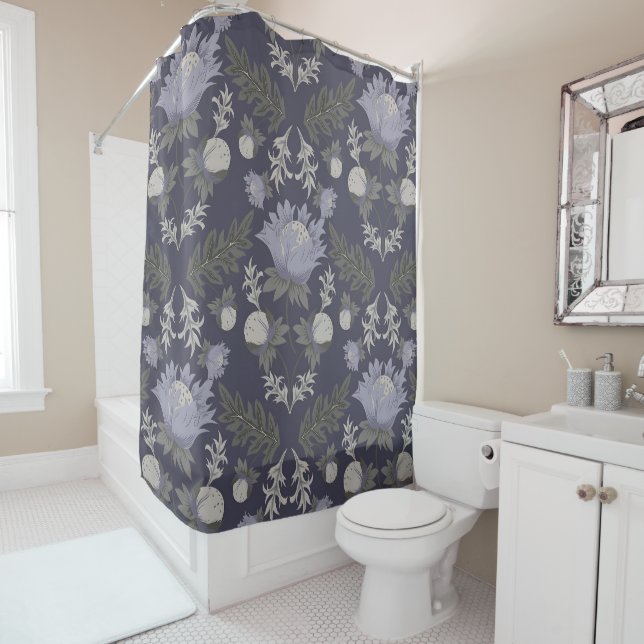 Cortina De Ducha Symmetrical dark purple floral pattern (In situ)