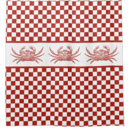 Cortina De Ducha Tablero rojo y blanco de cangrejos vintage