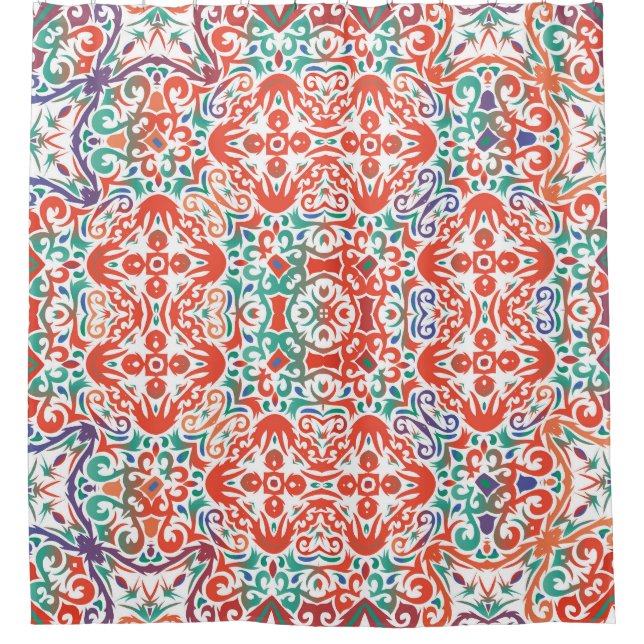 Cortina De Ducha Talavera mexicana: Collage de mosaicos étnicos. (Anverso)