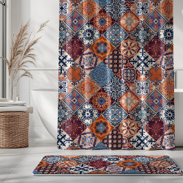 Cortina De Ducha Talavera Tles Orange Sky Navy Blue Burgundy Red