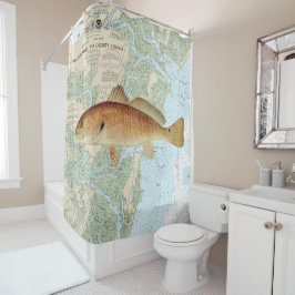 Cortina De Ducha Tambor rojo en la isla Tybee y doble carta de soni