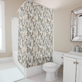 Cortina De Ducha Tan y Black Abstract Meadow