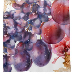 Cortina De Ducha Tarjeta de otoño de uvas vintage en acuarela