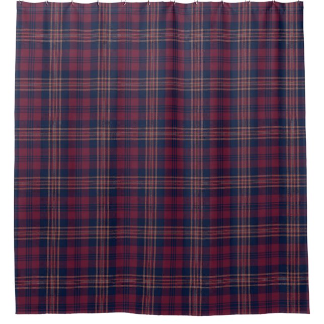 Cortina De Ducha Tartán azul marino rojo oscuro (Anverso)