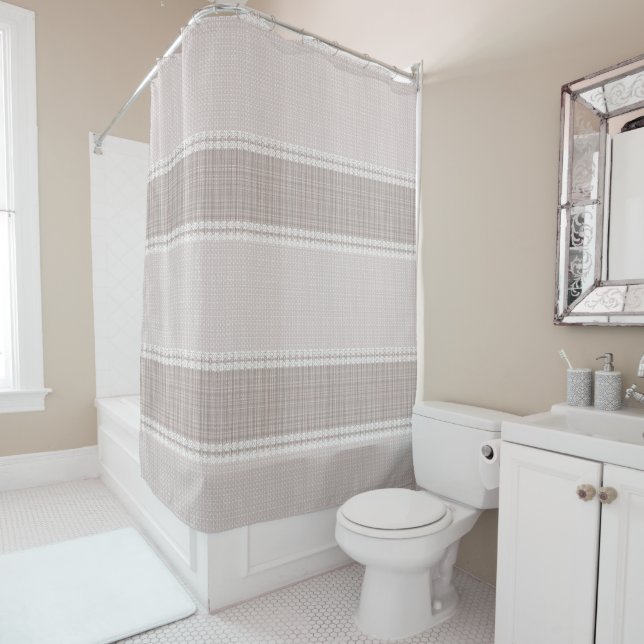 Cortina De Ducha Tartán beige y marrón. (In situ)