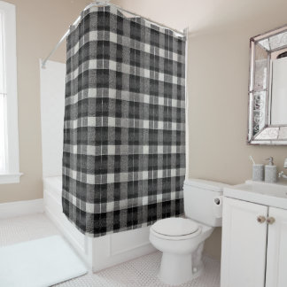Cortina De Ducha Tartán Escocia Placa Negro Blanco Gris Checker