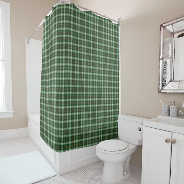 Cortina de ducha Tartan Plaid Green White Scottish (In situ)
