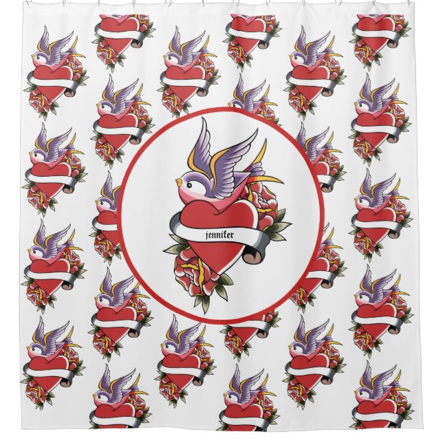 Cortina De Ducha Tatuaje personalizado Ama a los pájaros el cuarto  (Anverso)