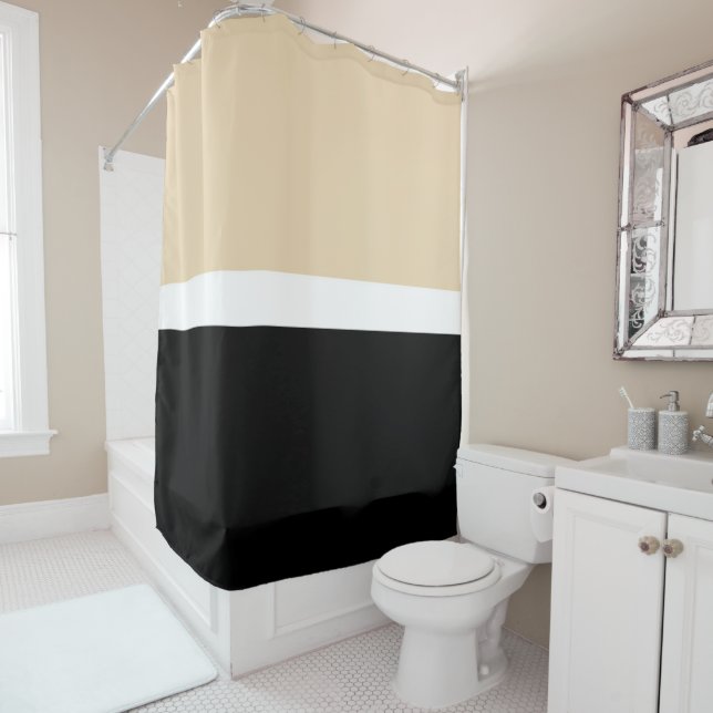 Cortina De Ducha Taupe horizontal Black Retro Moderno Stripe Spring (In situ)