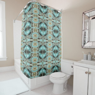 Cortina De Ducha Taupe Verde azulada Aqua Turquoise Bali Batik Patt