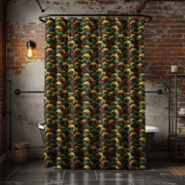 Cortina De Ducha Teal Burgundy Ginkgo Leaf Pattern 