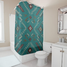 Cortina De Ducha Teal Southwest Navajo Geometric