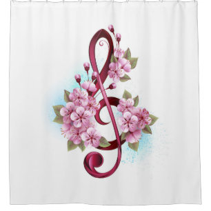 Cortina De Ducha Tejidos musicales notas de colores con flores de S