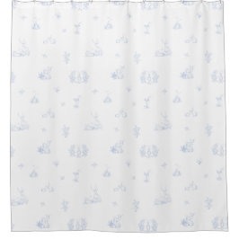 Cortina De Ducha Tela blanca azul de madera suave y desenfadada