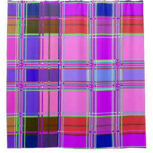 Cortina De Ducha Tela de estampado de cuadros rosa Madras